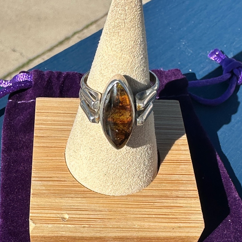 Sterling silver Larimar and Amber ring size 9.5 - Picture 2 of 10